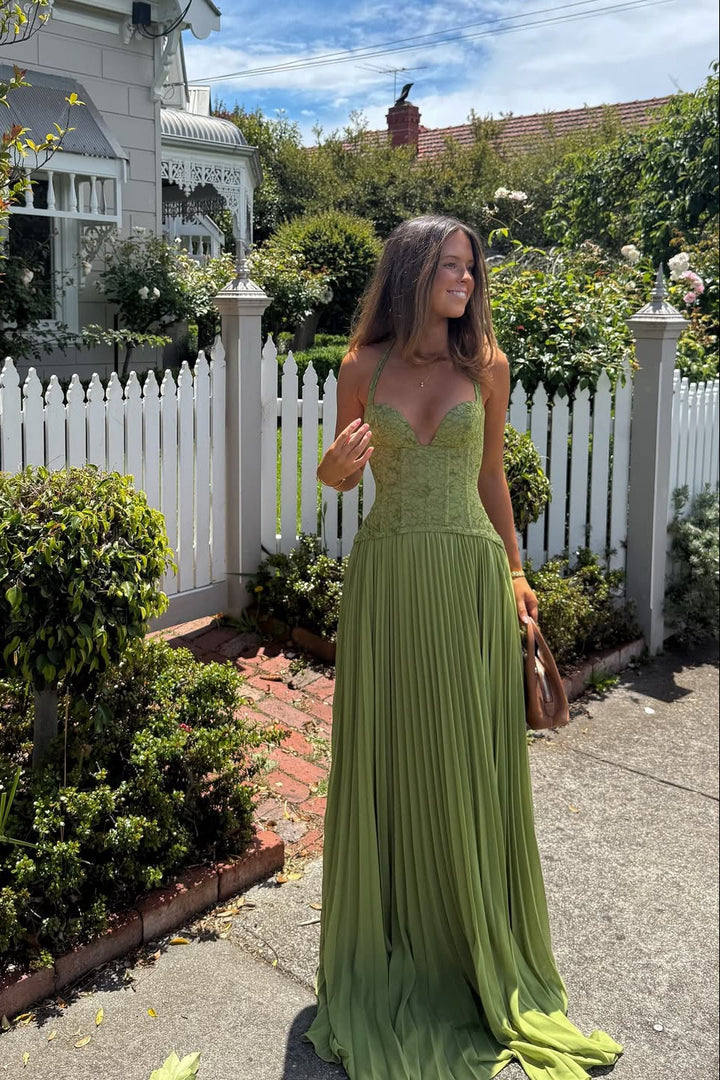 Kenley | Abito Maxi in Pizzo con Corsetto e Collo Halter