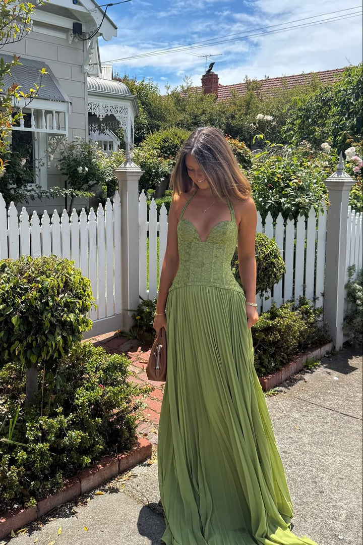 Kenley | Abito Maxi in Pizzo con Corsetto e Collo Halter