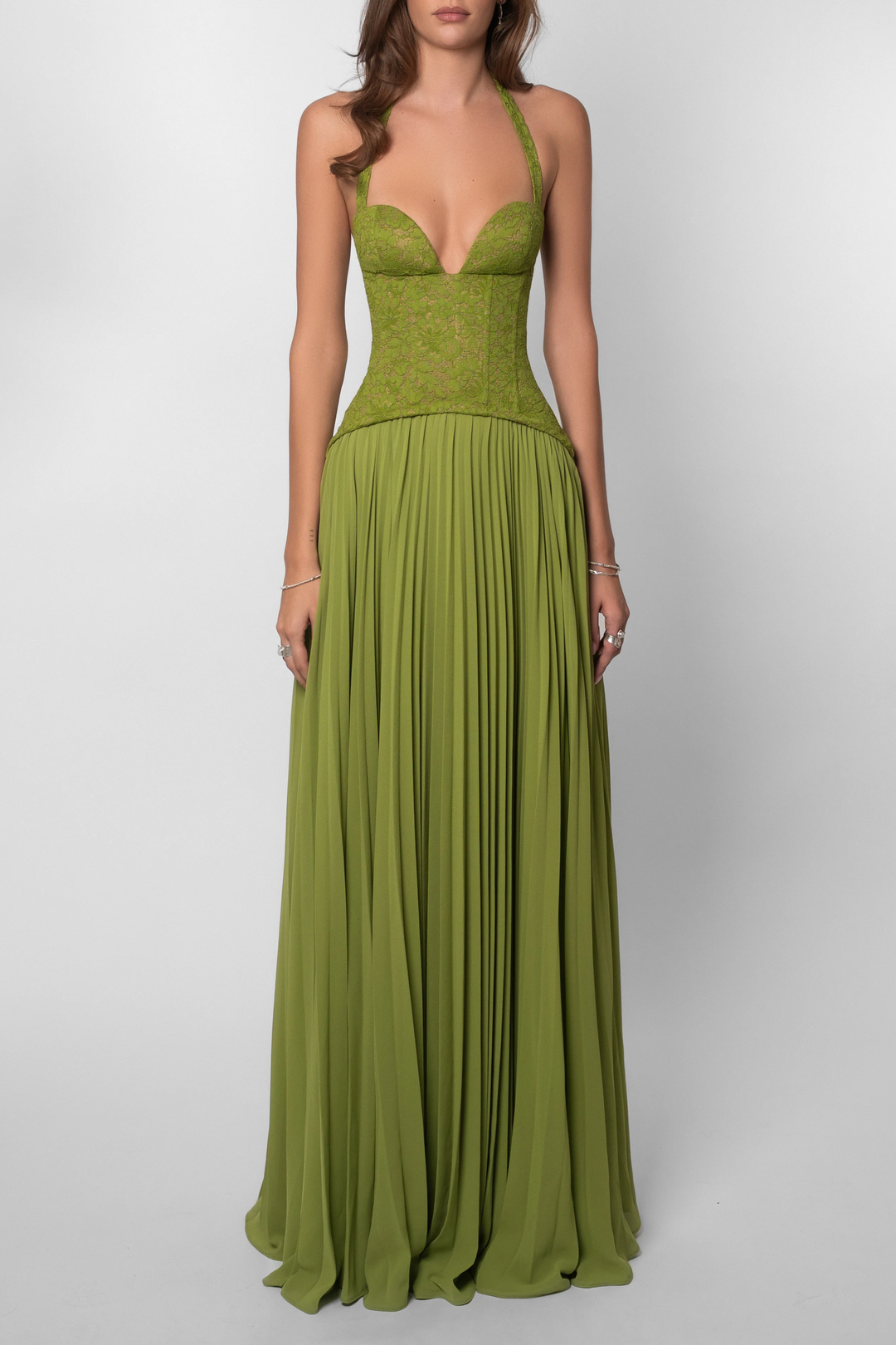 Kenley | Abito Maxi in Pizzo con Corsetto e Collo Halter