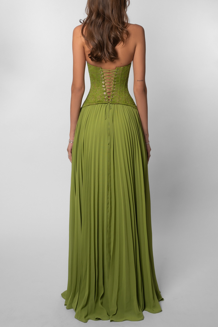 Kenley | Abito Maxi in Pizzo con Corsetto e Collo Halter