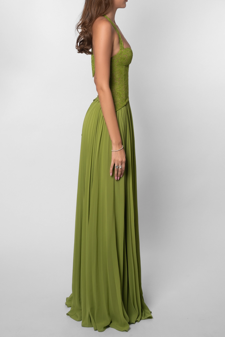 Kenley | Abito Maxi in Pizzo con Corsetto e Collo Halter