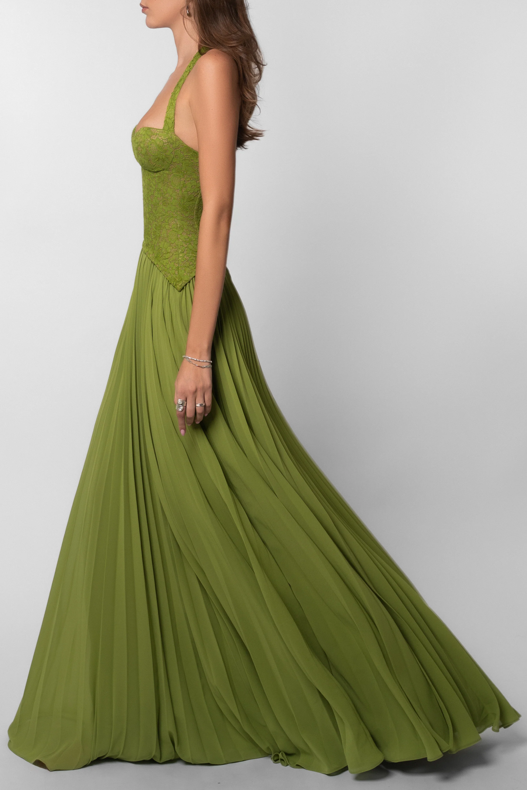Kenley | Abito Maxi in Pizzo con Corsetto e Collo Halter