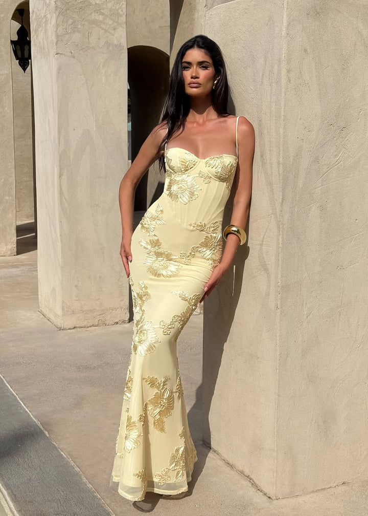 Kiara | Abito Maxi Ricamato a Sirena con Corsetto