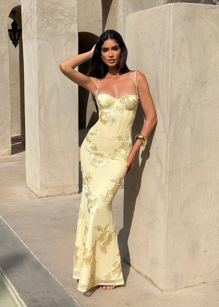 Kiara | Abito Maxi Ricamato a Sirena con Corsetto