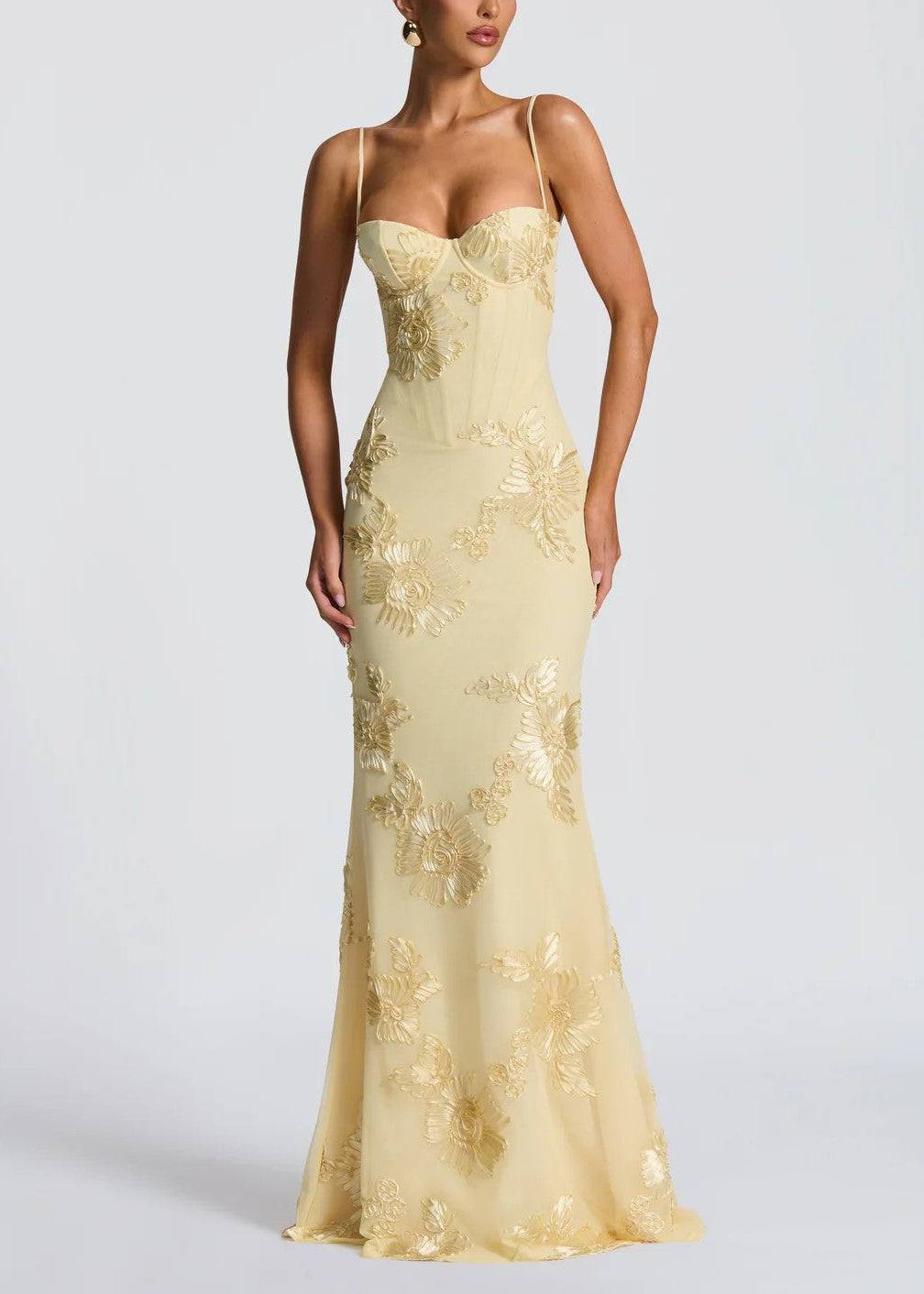 Kiara | Abito Maxi Ricamato a Sirena con Corsetto