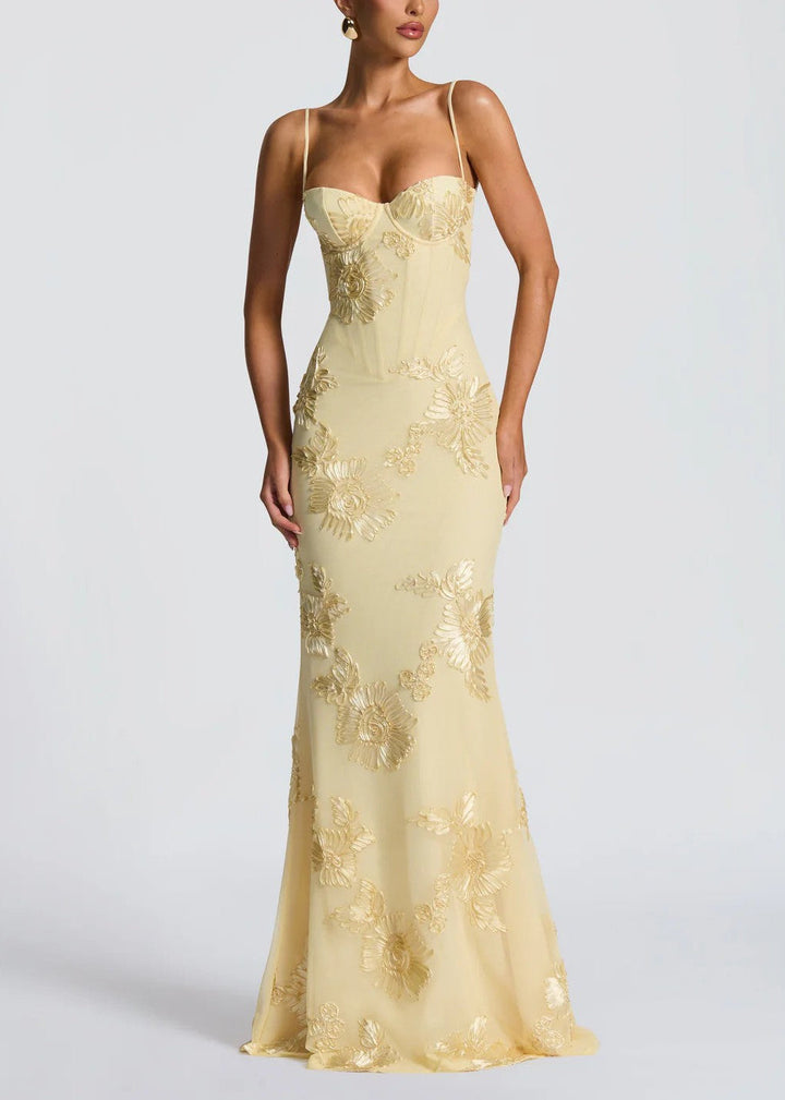 Kiara | Abito Maxi Ricamato a Sirena con Corsetto