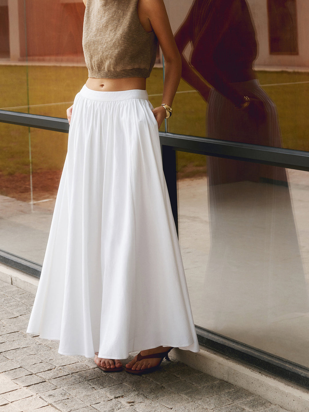 Edwina | Elegante High Waist Pleated Maxi Gonna