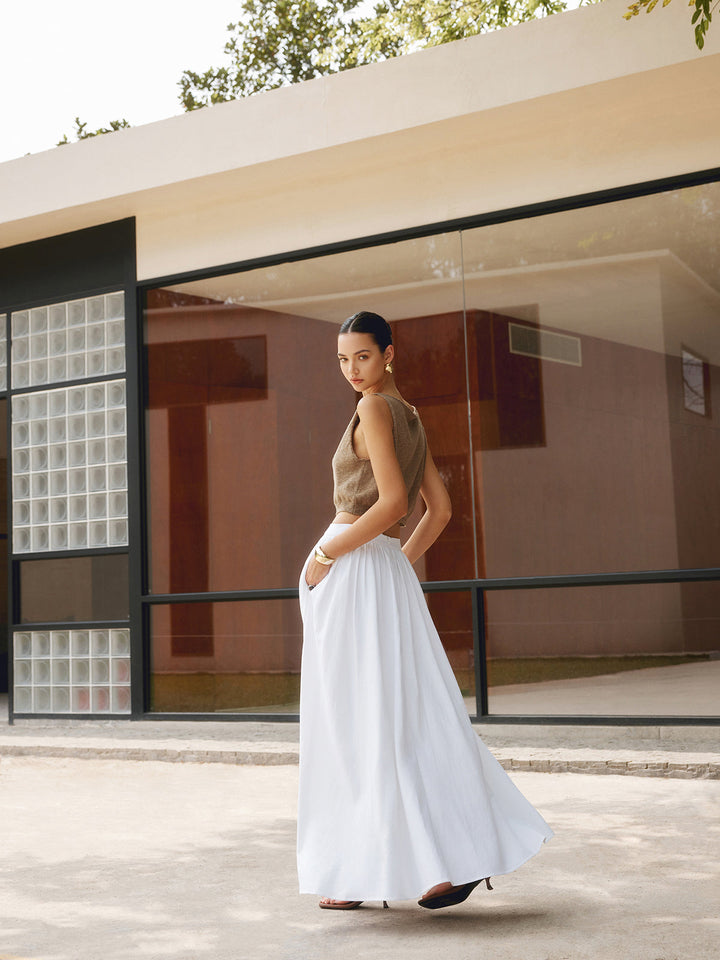 Edwina | Elegante High Waist Pleated Maxi Gonna