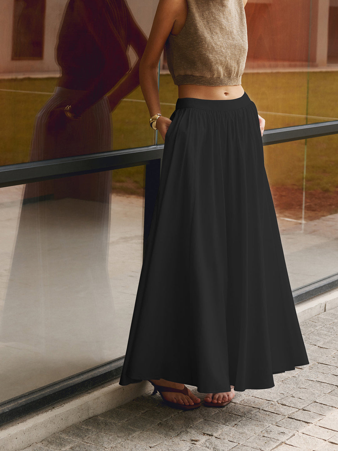 Edwina | Elegante High Waist Pleated Maxi Gonna