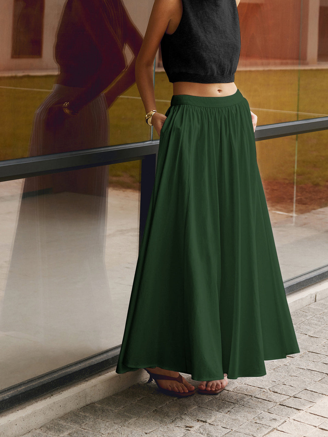 Edwina | Elegante High Waist Pleated Maxi Gonna