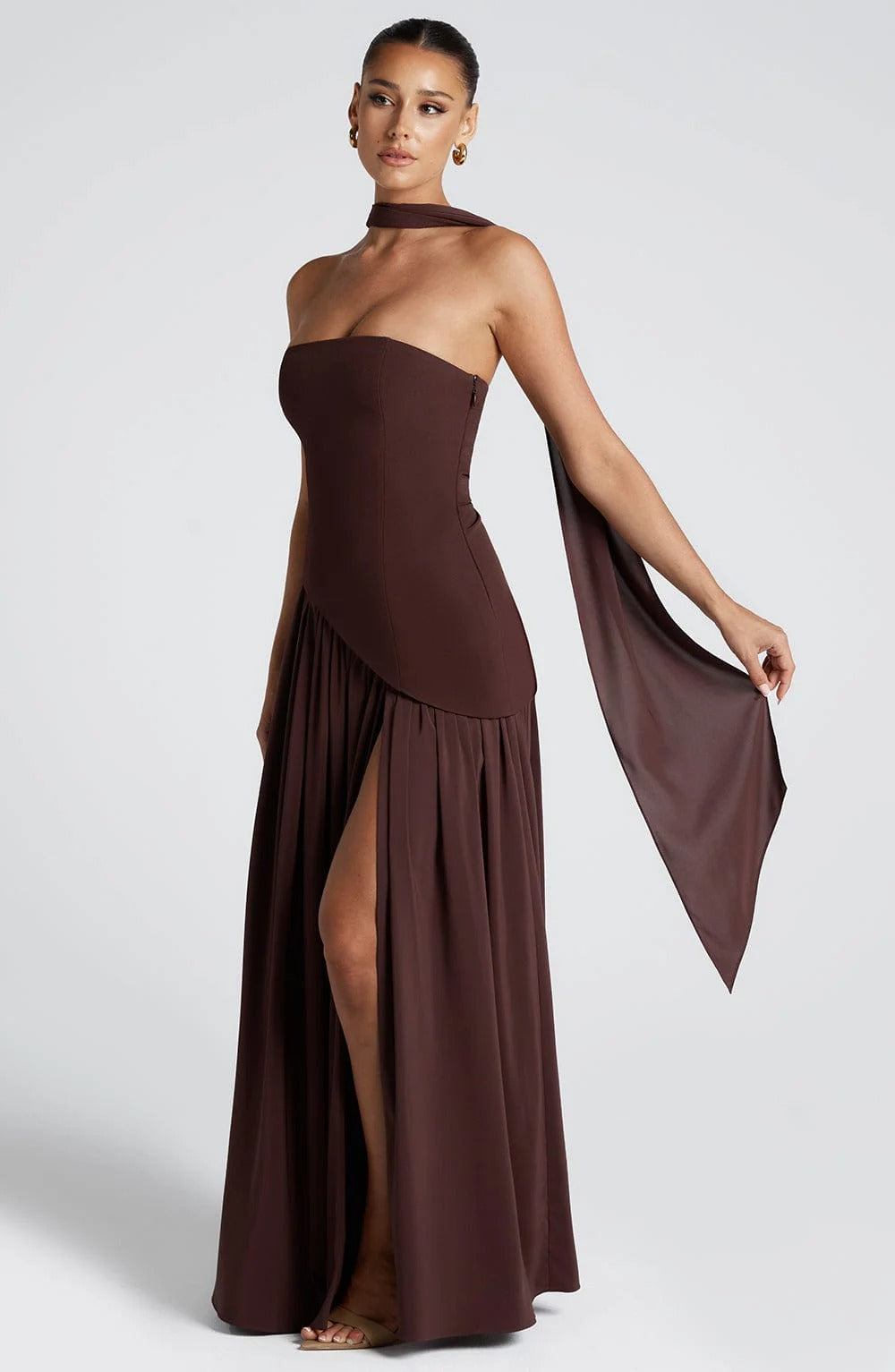 Lucinda | Abito Maxi Fluido Senza Spalline con Spacco Alto