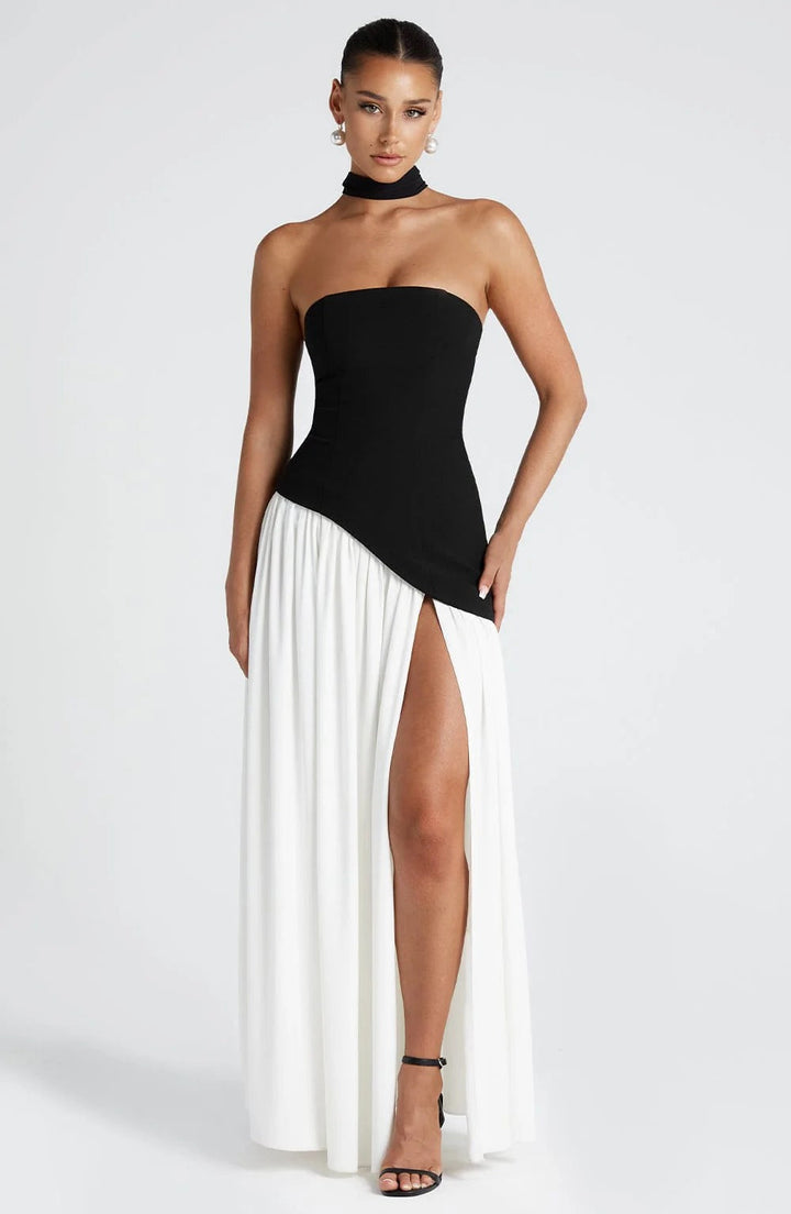 Lucinda | Abito Maxi Fluido Senza Spalline con Spacco Alto
