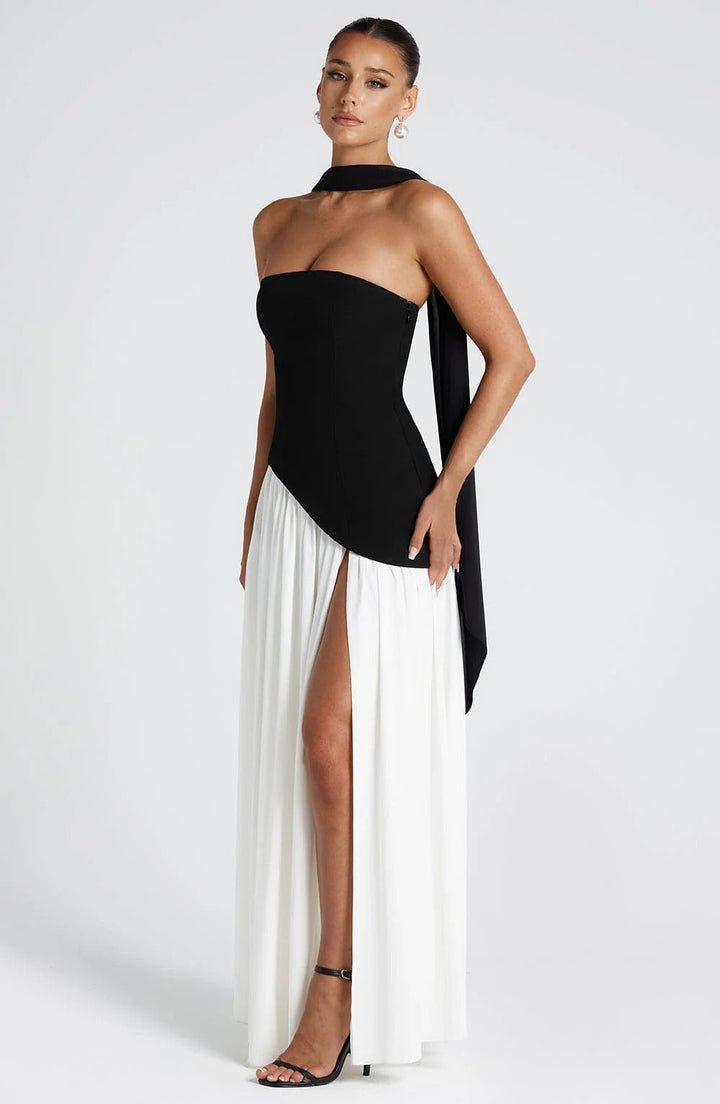 Lucinda | Abito Maxi Fluido Senza Spalline con Spacco Alto