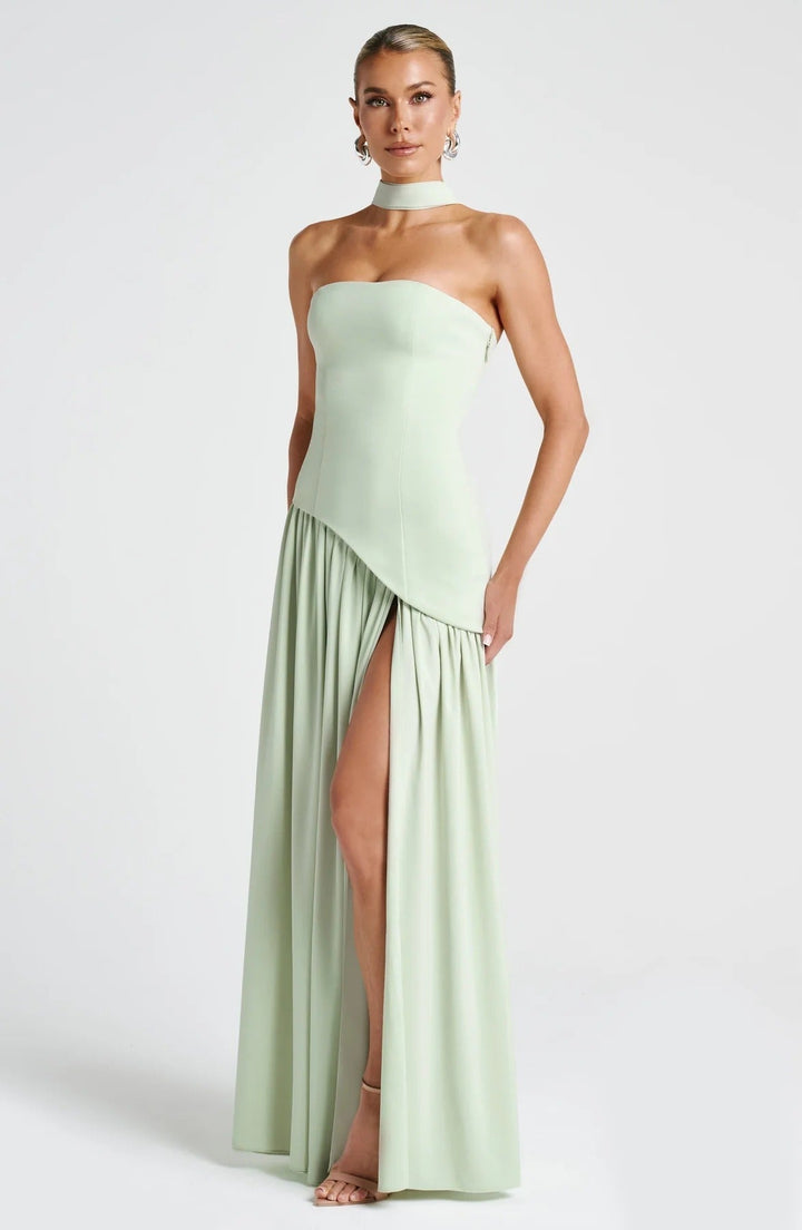 Lucinda | Abito Maxi Fluido Senza Spalline con Spacco Alto