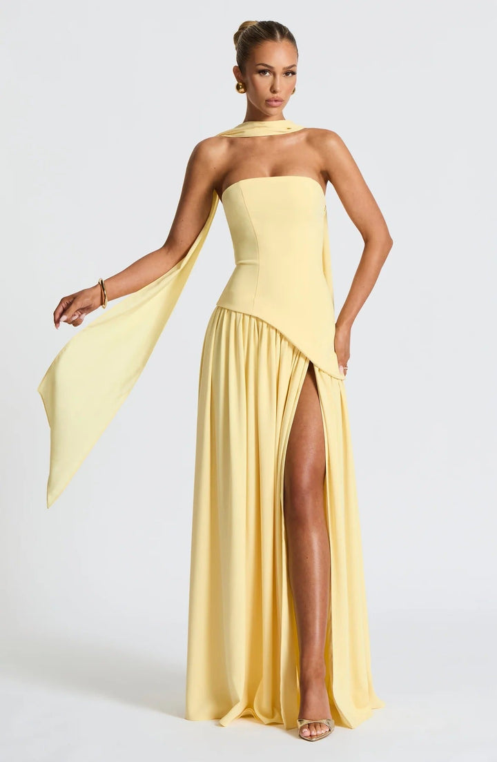 Lucinda | Abito Maxi Fluido Senza Spalline con Spacco Alto