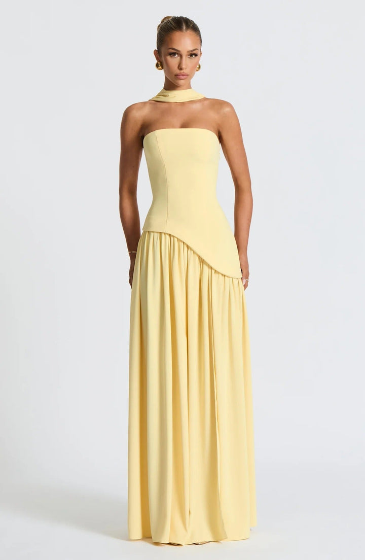 Lucinda | Abito Maxi Fluido Senza Spalline con Spacco Alto