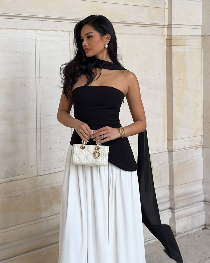 Lucinda | Abito Maxi Fluido Senza Spalline con Spacco Alto
