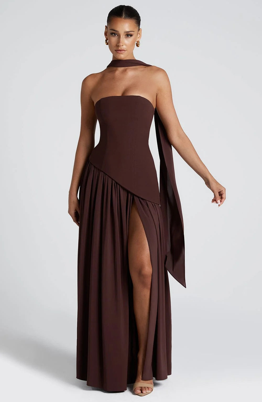 Lucinda | Abito Maxi Fluido Senza Spalline con Spacco Alto