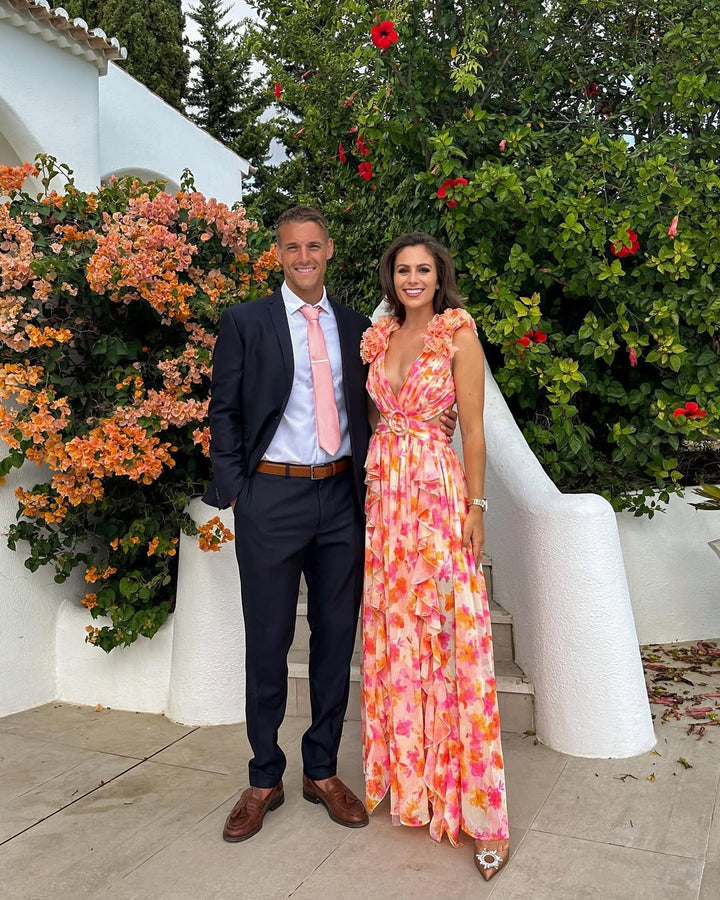 Maeve | Abito Maxi Floreale con Fiori 3D e Cut-Out