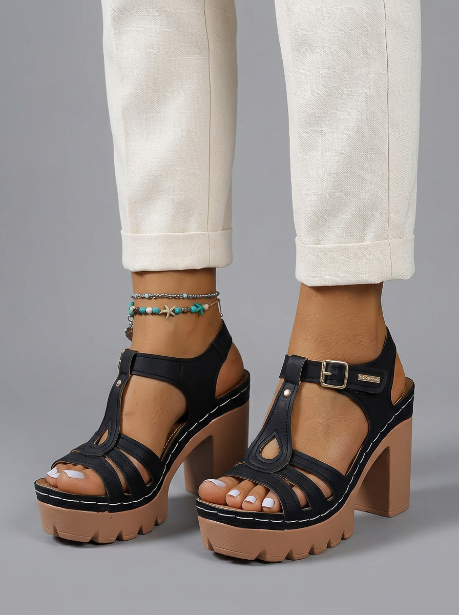 Tayla | Elegante Platform Block Tacco Wedge Sandali