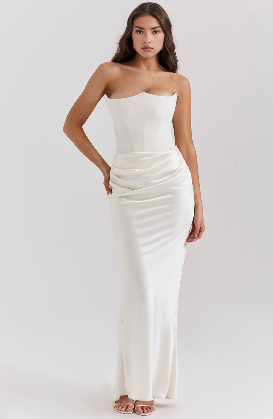 Maisy | Abito Maxi in Raso Senza Spalline con Corsetto