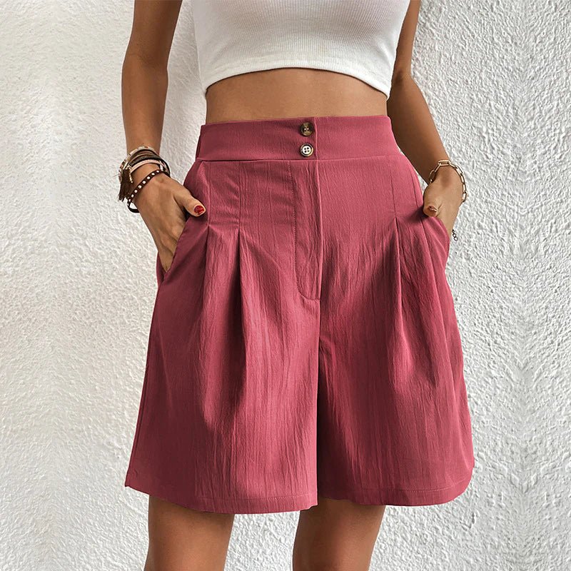 Glenda | Tailored High Waist Pleated Gamba Larga Shorts