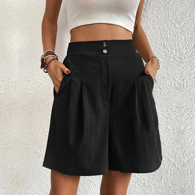 Glenda | Tailored High Waist Pleated Gamba Larga Shorts