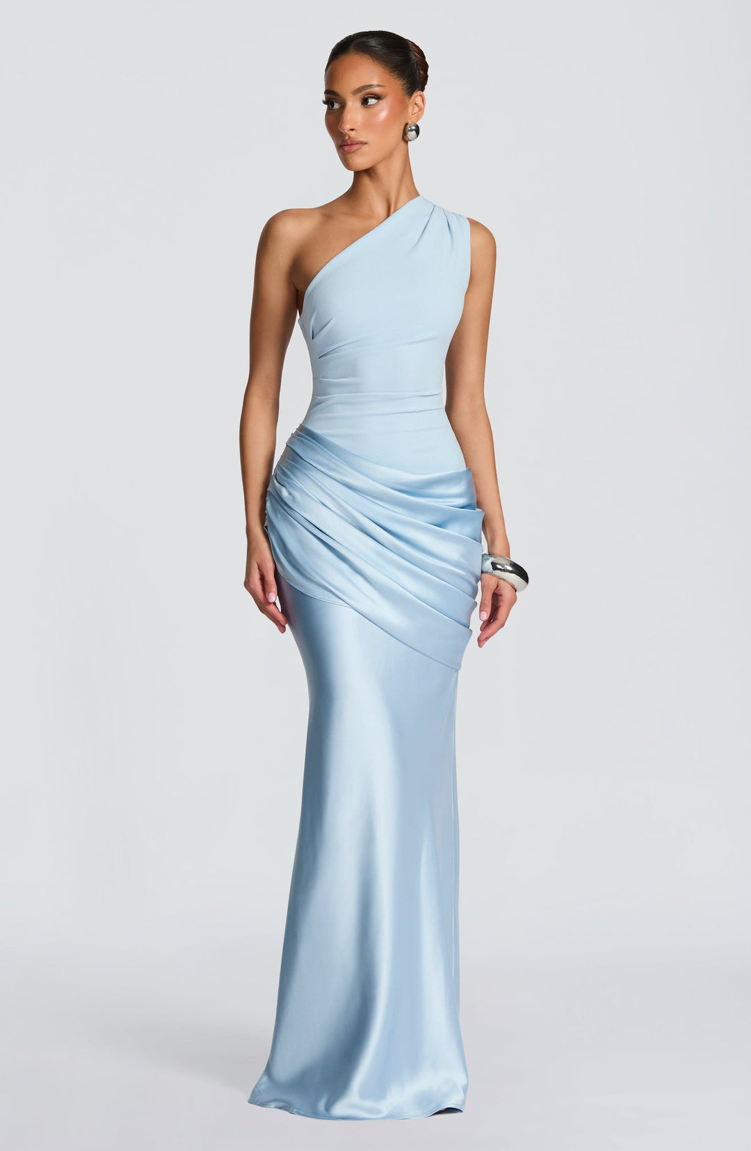 Ophelia | Abito Maxi in Raso Monospalla Arricciato