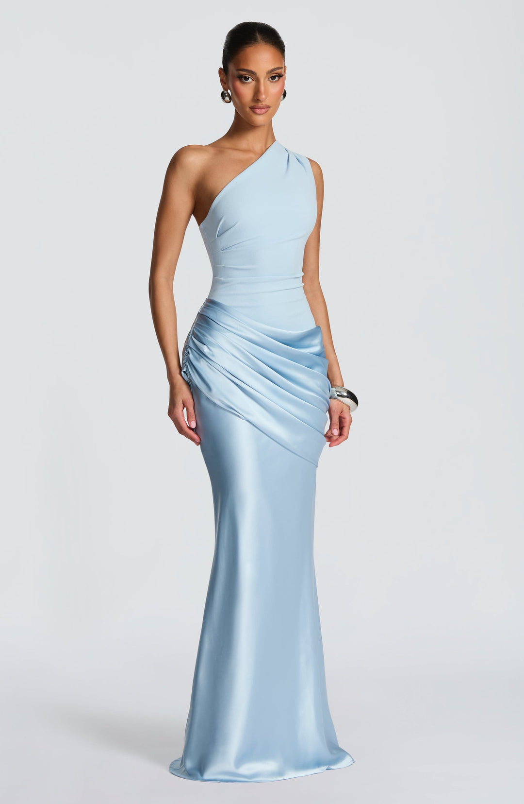 Ophelia | Abito Maxi in Raso Monospalla Arricciato