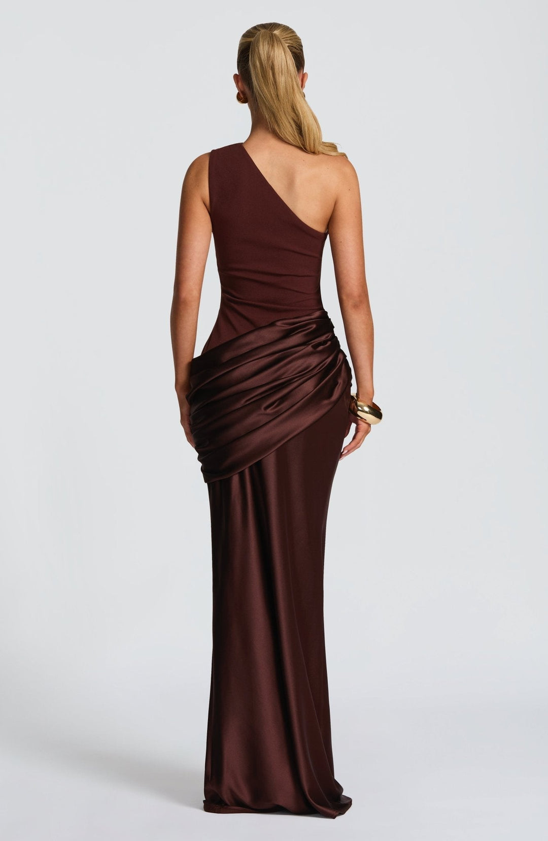 Ophelia | Abito Maxi in Raso Monospalla Arricciato