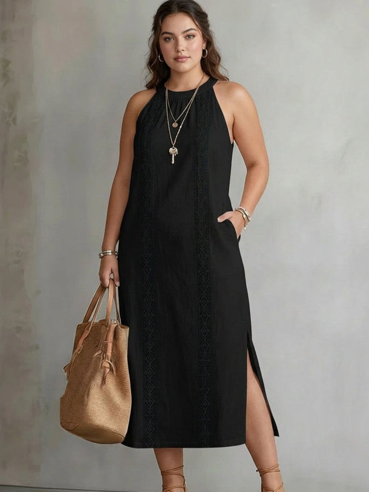 Celine | Abito Midi Senza Maniche con Dettaglio in Pizzo