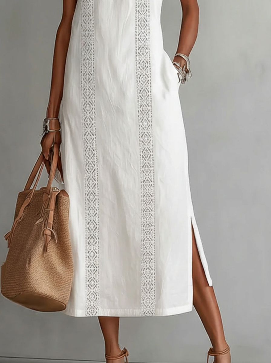 Celine | Abito Midi Senza Maniche con Dettaglio in Pizzo