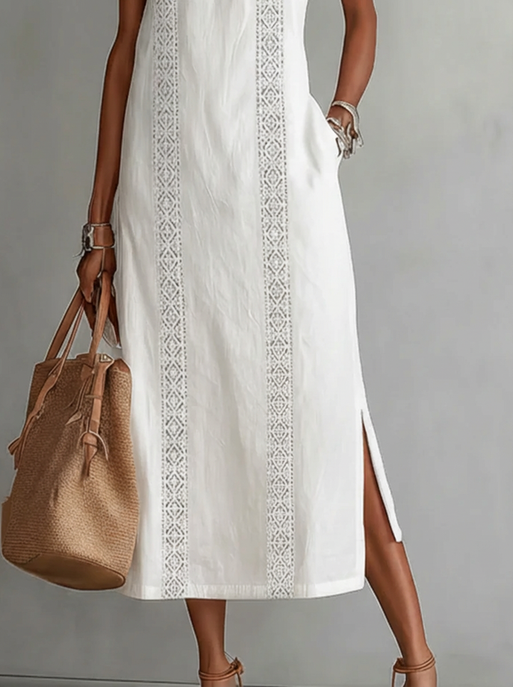 Celine | Abito Midi Senza Maniche con Dettaglio in Pizzo