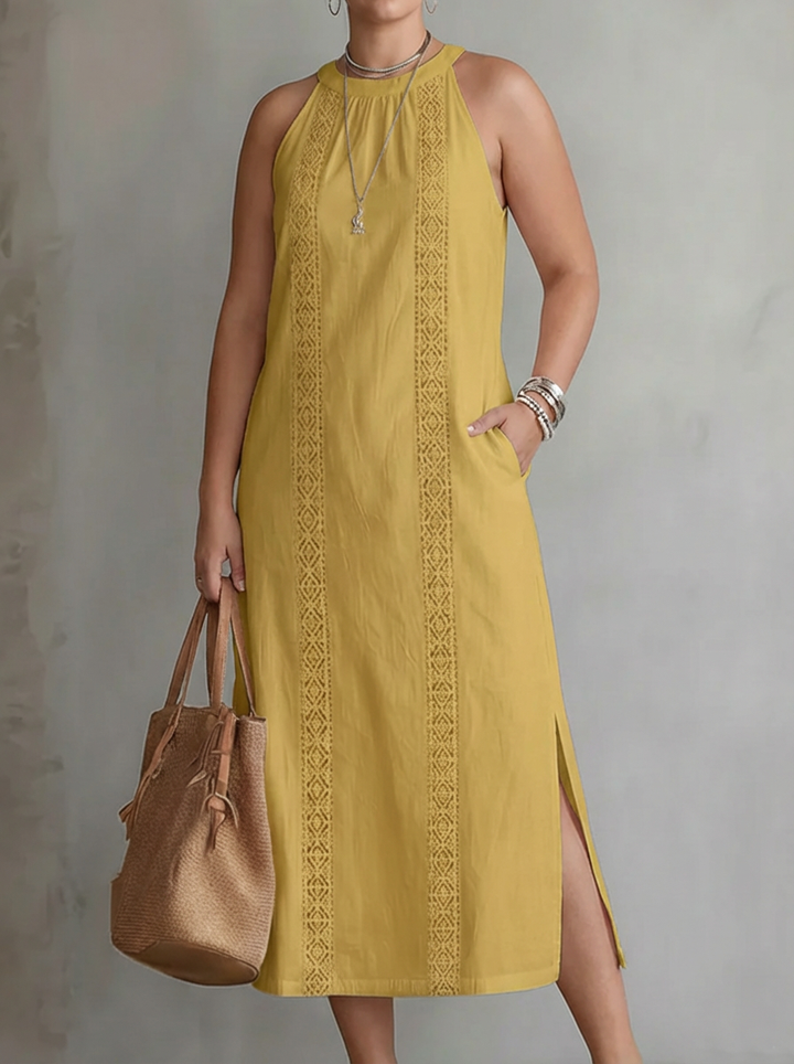 Celine | Abito Midi Senza Maniche con Dettaglio in Pizzo