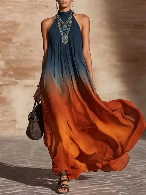 Paola | Abito Lungo Ombre Collo Halter/V