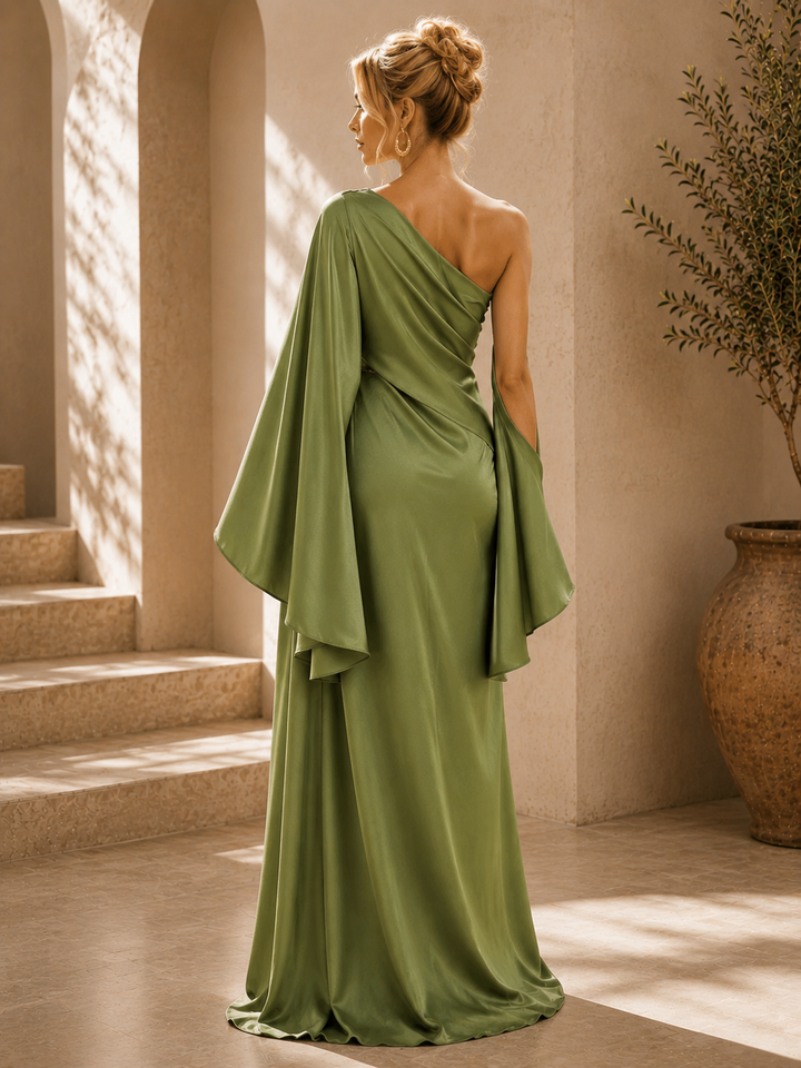 Paisley | Abito Maxi Monospalla Drappeggiato con Spacco