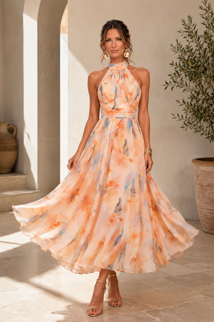 Phillipa | Abito Midi Floreale con Collo Halter