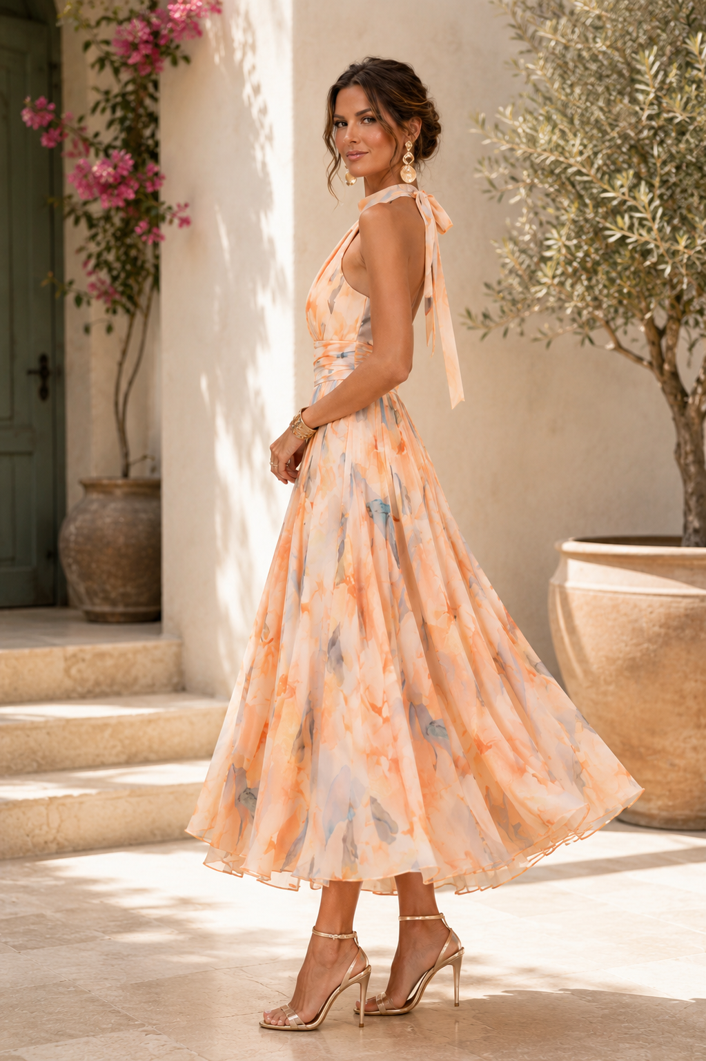 Phillipa | Abito Midi Floreale con Collo Halter