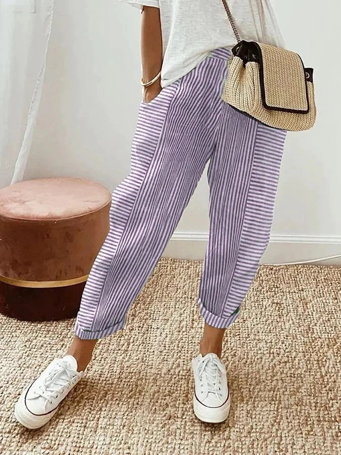 Patti | a Righe Cuffed Pantaloni with Elastic Waist