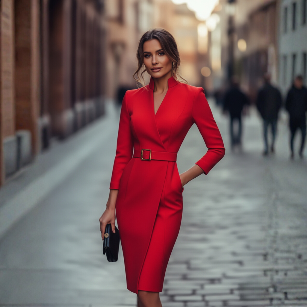 Tess | Sheath Midi Abito with Scollo a V and Cintura
