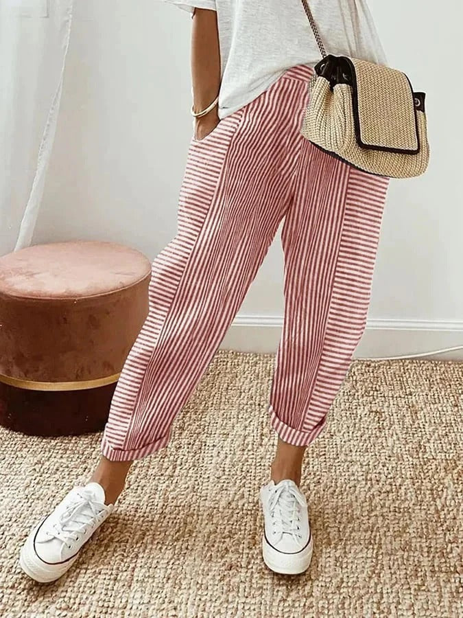 Patti | a Righe Cuffed Pantaloni with Elastic Waist