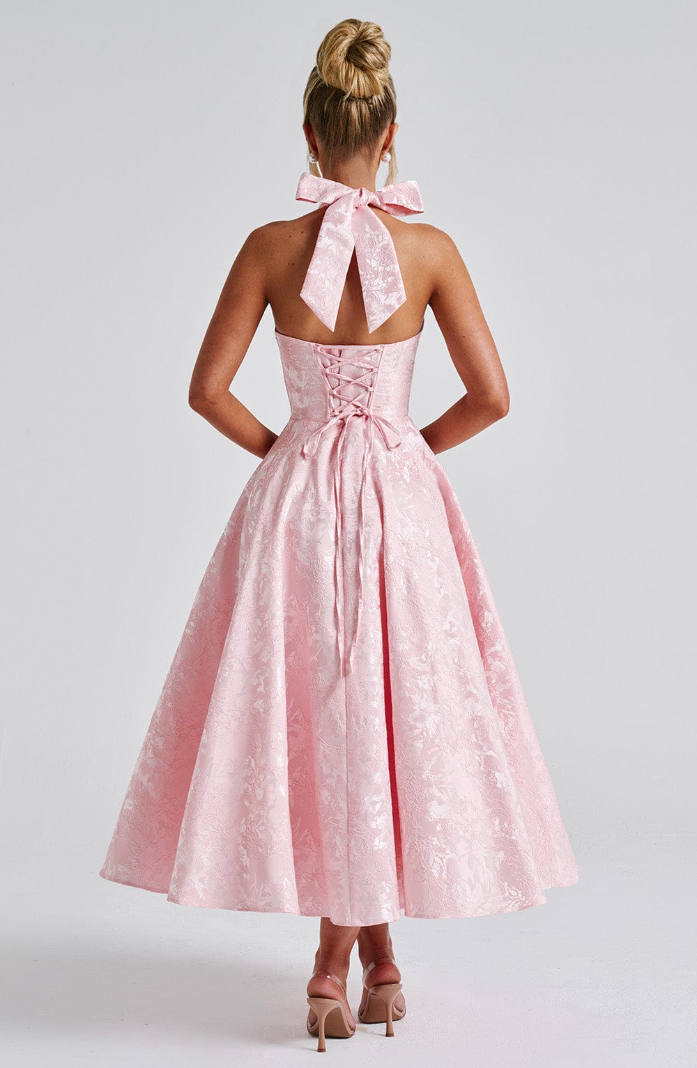 Rosalie | Abito Midi Floreale con Collo Halter e Corsetto