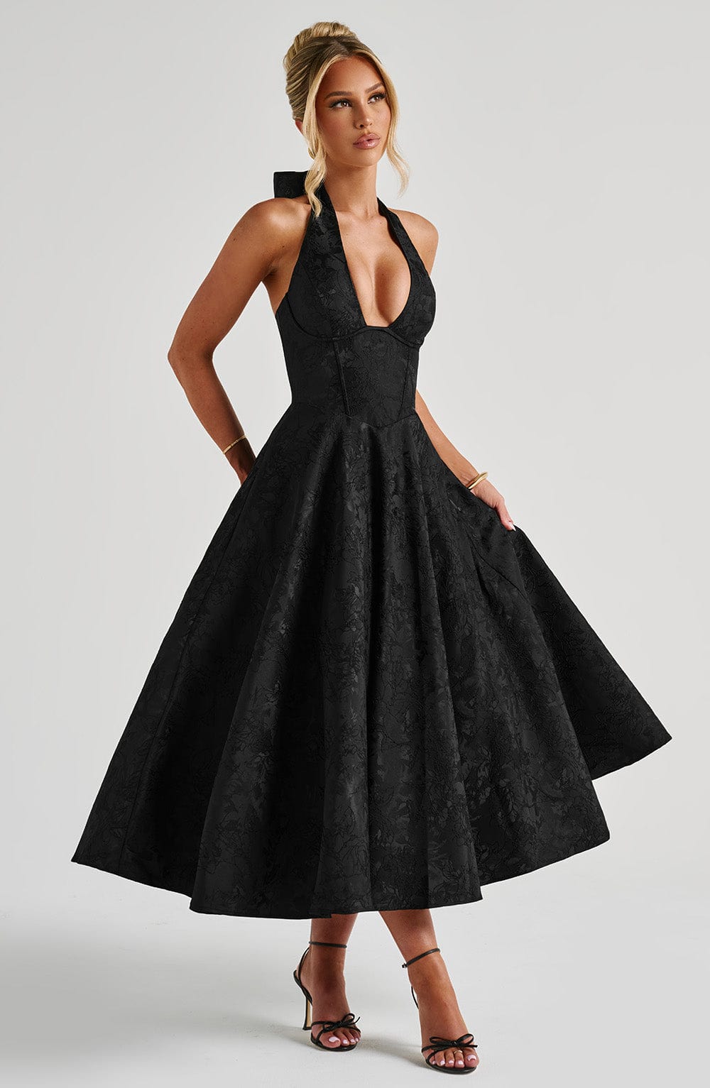 Rosalie | Abito Midi Floreale con Collo Halter e Corsetto
