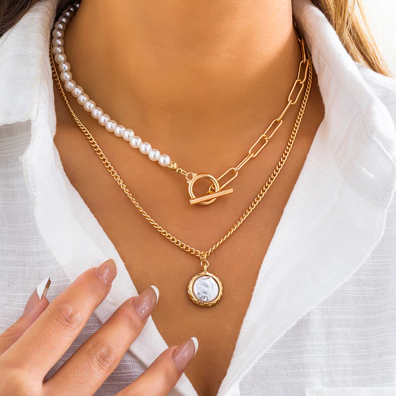 Zinn | Vintage Pearl Collana in Multi-Layer Design