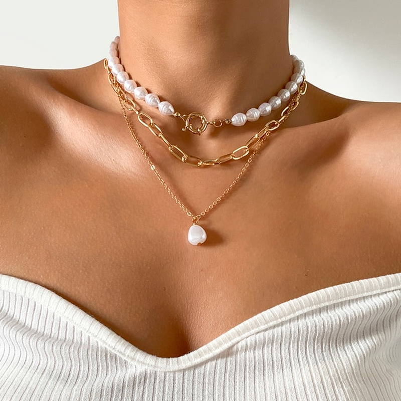 Zinn | Vintage Pearl Collana in Multi-Layer Design