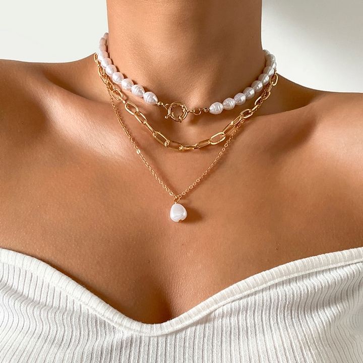 Zinn | Vintage Pearl Collana in Multi-Layer Design