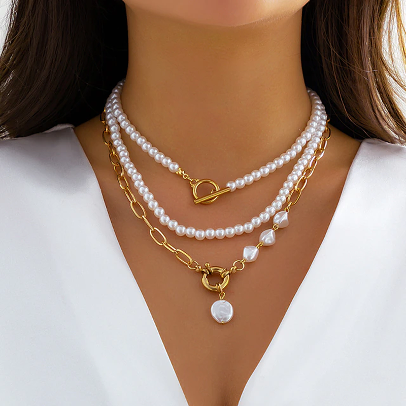 Zinn | Vintage Pearl Collana in Multi-Layer Design