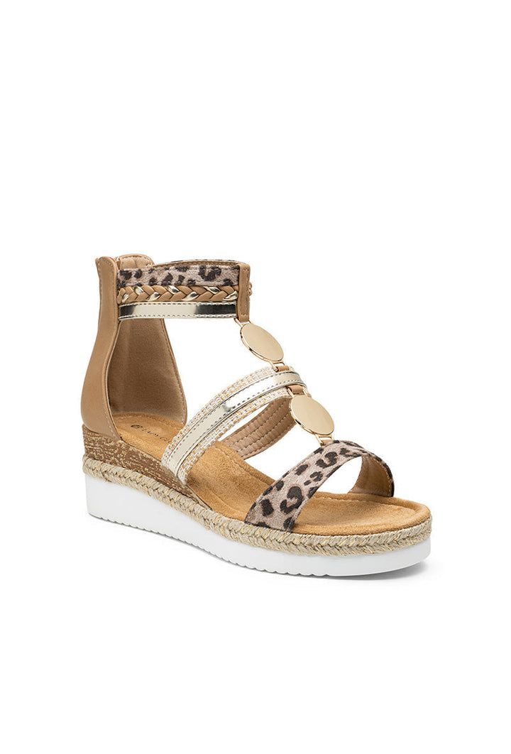 Delyth | Leopard Wedge Sandalo