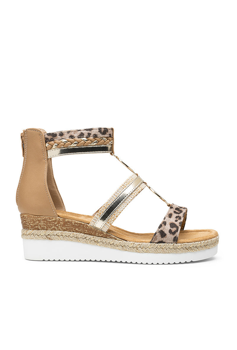 Delyth | Leopard Wedge Sandalo