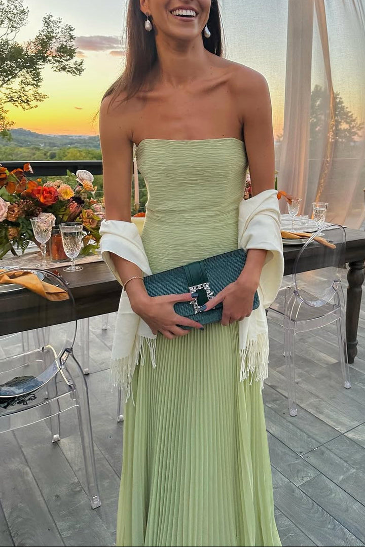 Skyla | Abito Maxi Plissettato Senza Spalline con Gonna Ampia